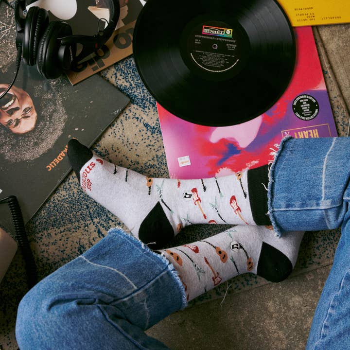 Conscious Step - Wholesale Socks - Unisex - Socks that Support Music (Gray Guitars)