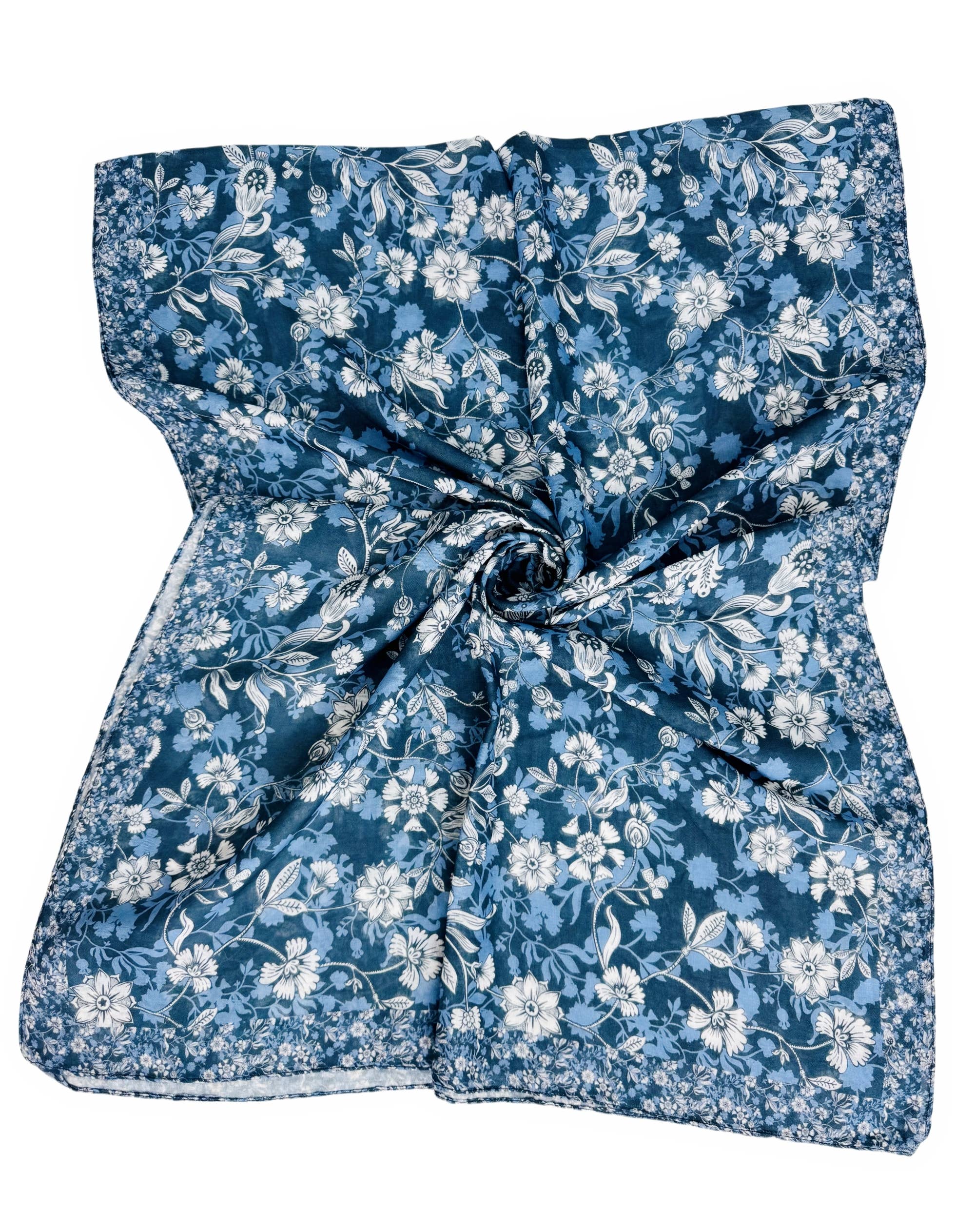 JC Sunny Fashion - Wholesale Scarf - Women's - Navy-White Wildflower Blooms Scarf 1