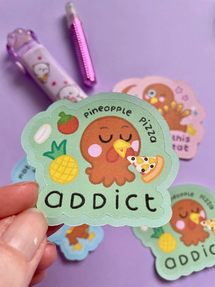 “Pineapple Pizza” recycled paper stickers for wholesale by Girafette