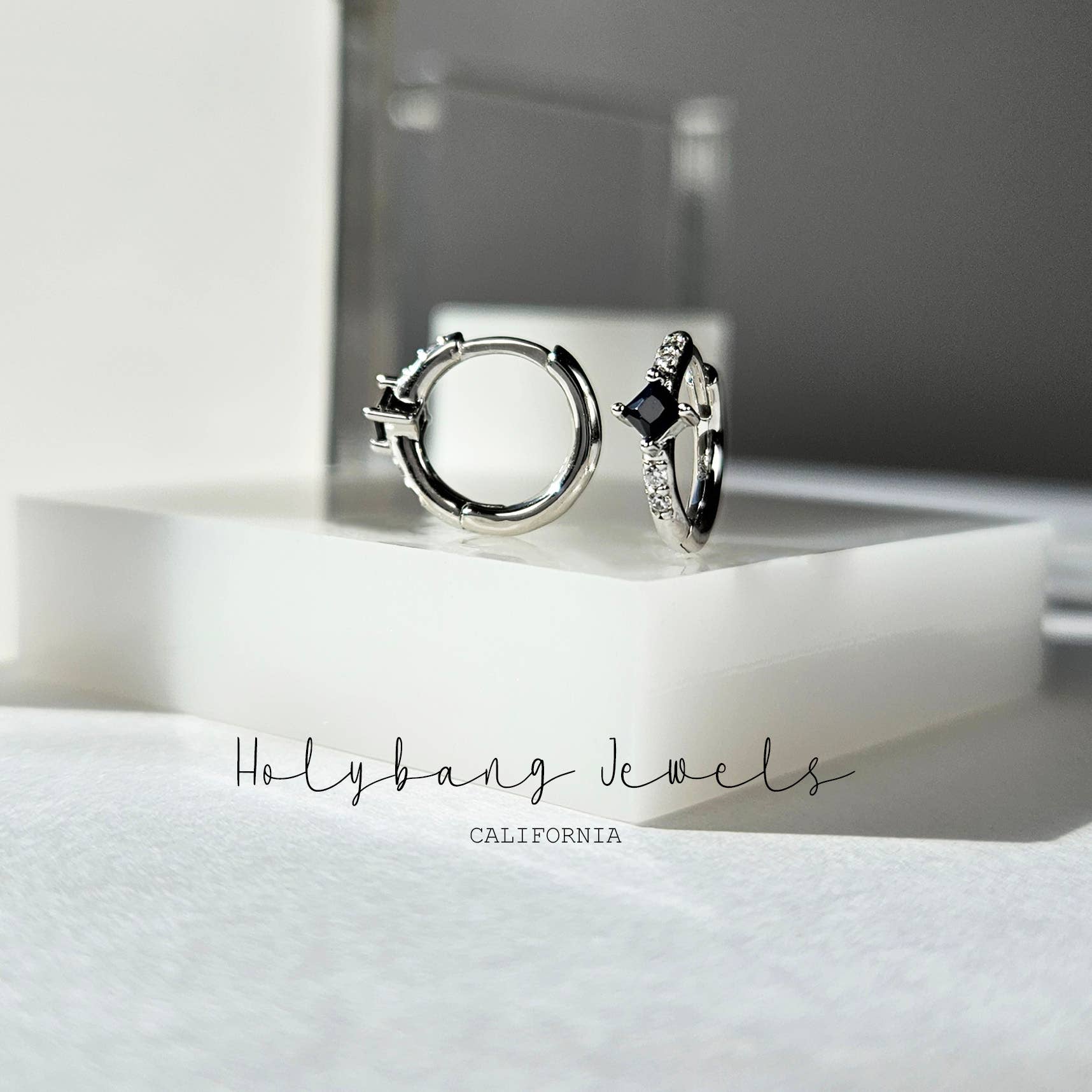 HolyBang Jewels - Wholesale Huggie Earrings - BLACK CZ HUGGIE EARRINGS - E-H11663