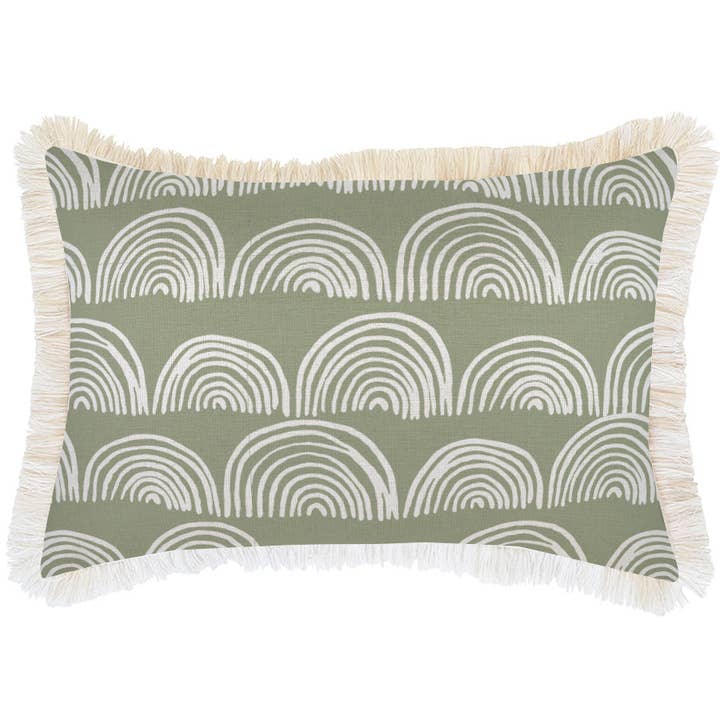 Cushion Cover-Coastal Fringe-Rainbows-Sage-35cm x 50cm for wholesale by Escape To Paradise