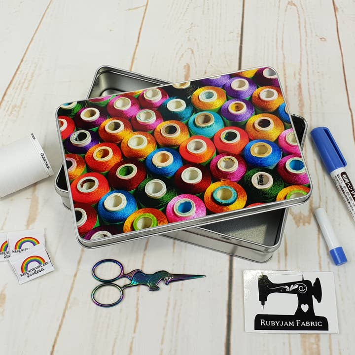 Carretéis de Algodão - Lata de Armazenamento Retangular de Metal por atacado de Rubyjam Fabric