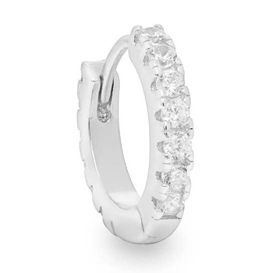 Eterna white gold plated single huggie hoop earring for wholesale by Helix & Conch