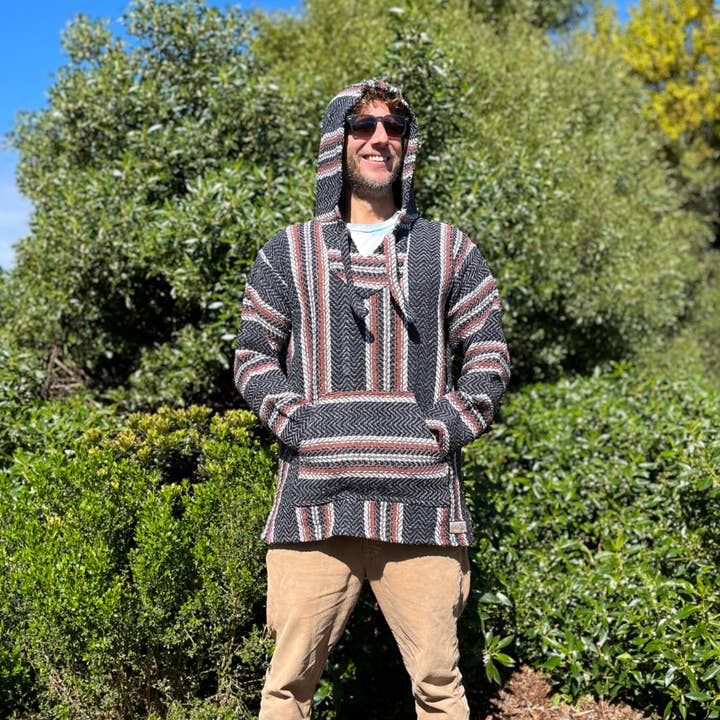 West Path - Wholesale Hoodie - Men's - Mexican Poncho Baja Hoodie - Soft Sweatshirt Pullover - Grey3