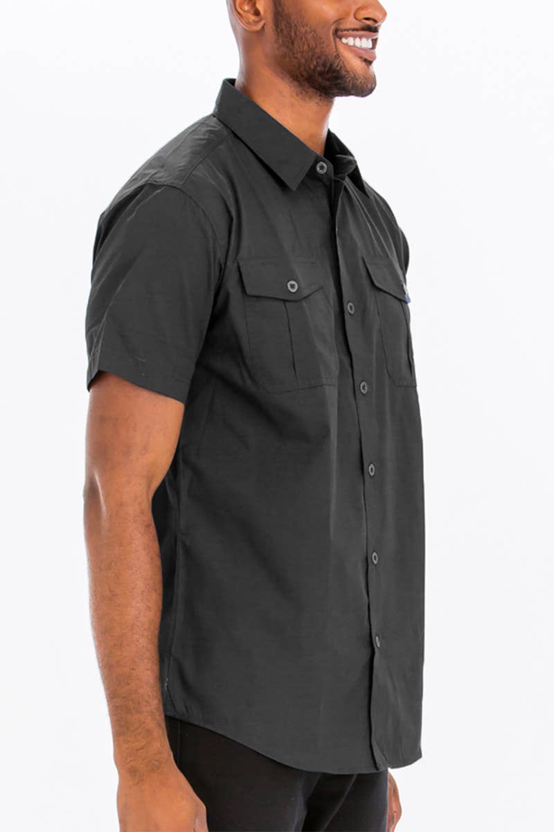 WEIV - Vente Chemise à col boutonné – homme - Chemise boutonnée à manches courtes et à deux poches sur la poitrine3
