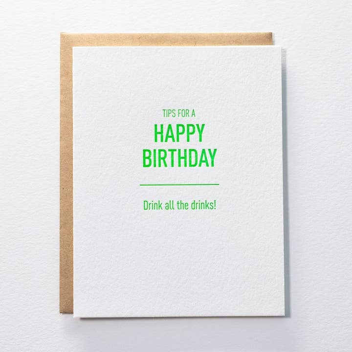 SALE/discontinued** Tips Birthday Drinks Card for wholesale by Pistachio Press