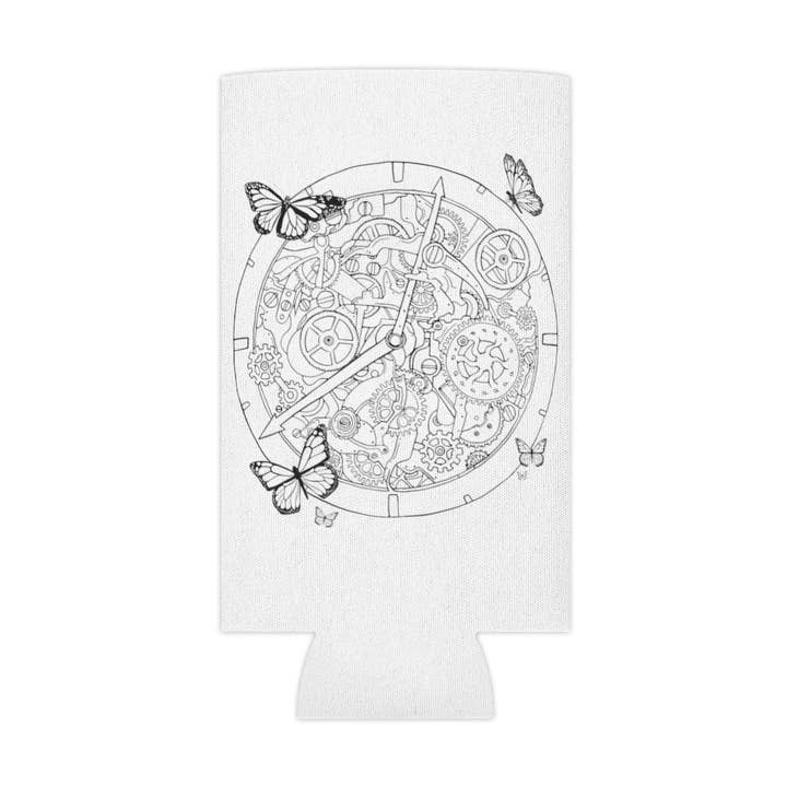 Beer Can Cooler Sleeve Humorous Steampunk Clock Mechanical Sarcastic Gears Humor Funny Butterflies Workers Sayings Sarcastic Machines for wholesale by Teegarb LLC