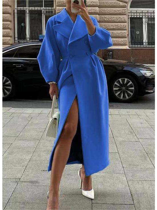 Rosa Clothing - Wholesale Coat - Women's - Balloon sleeves Lapel tweed long coat