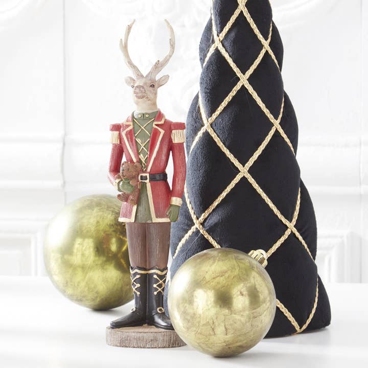 Dunn Deals - Wholesale Christmas decoration - Christmas Carousel Collection - 15" Resin Deer Soldier Holding Teddy Bear1