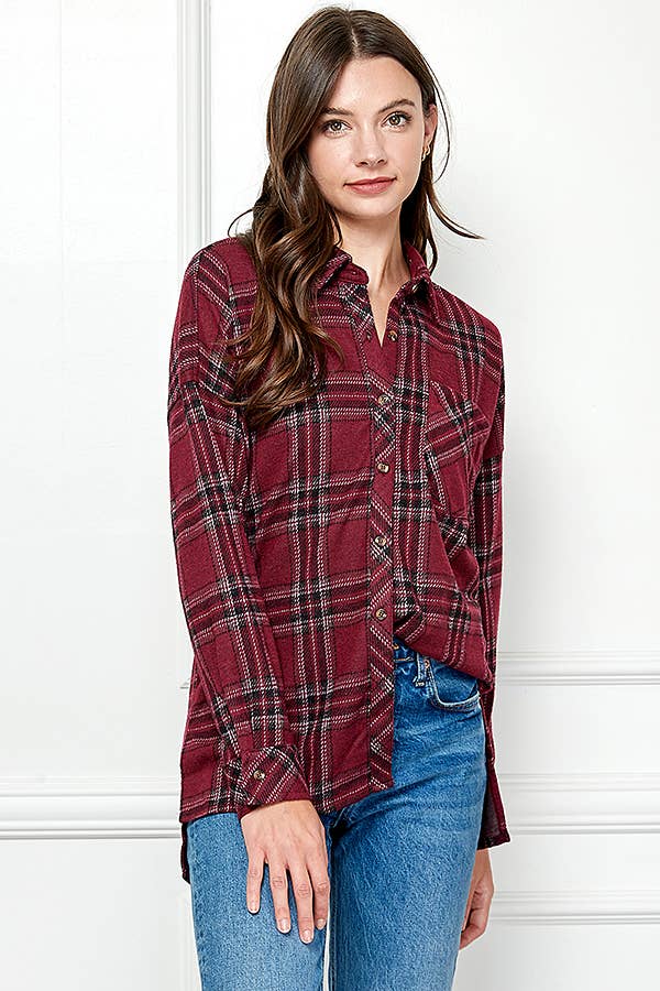 Veracci - Wholesale Button Down Shirt - Women's - Stretch button Up Women Plaid Sweater Shirt47