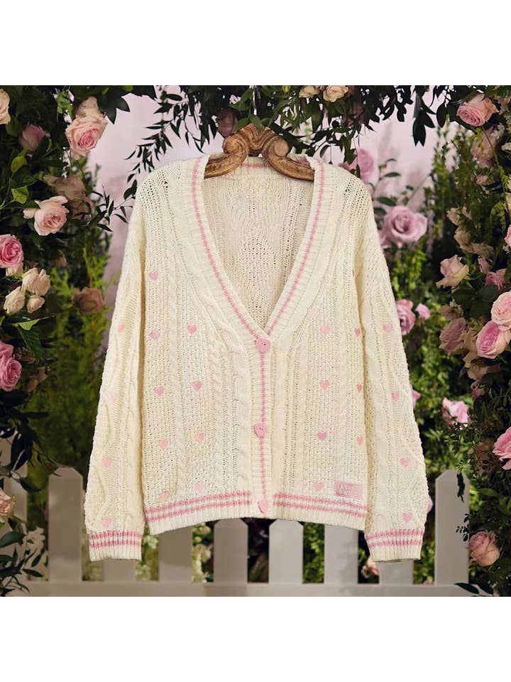 Begie Loose Valentine's Day Heart Knitted Button Cardigan for wholesale on Faire