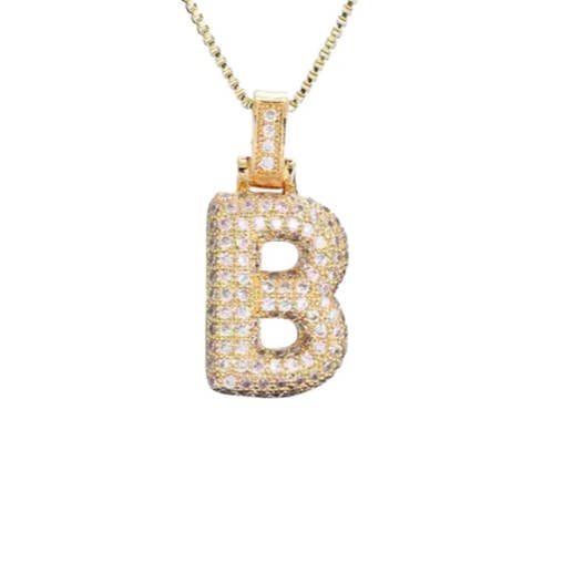 Pavé Bubble Letter Initials Steel necklace 14K Gold for wholesale on Faire