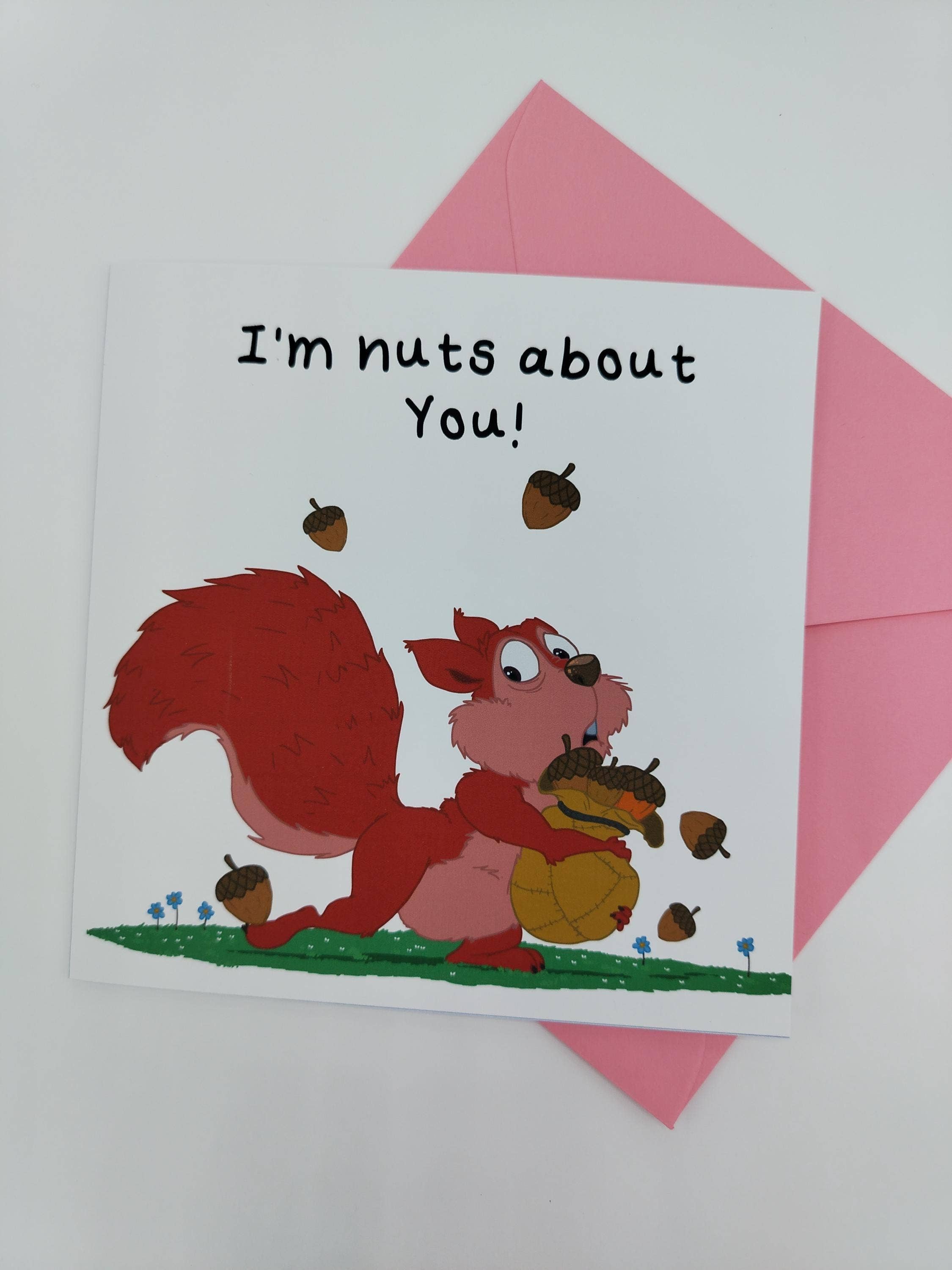 Rebecca Gladys – wholesale Birthday card – Squirrel Birthday Card: Punny 'I'm Nuts About You' Greeting1