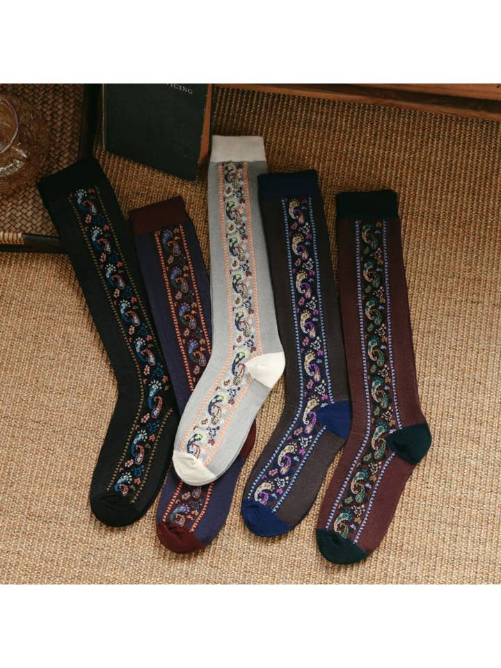 Rufia - Retro Paisley Trim Knee Socks for wholesale by Funkyrel® Atzbranding Limited
