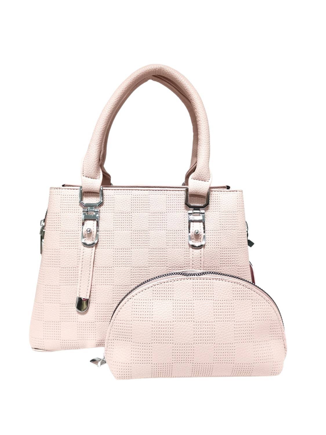 Superbia - Wholesale Top Handle Bag - Women's - Soft Check Print Silver Toned 3 Compartment 2 in 1 Bag-Y8830