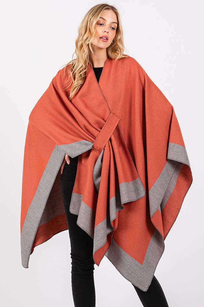 Hana - Wholesale Cardigan - Women's - Two Tone Pull Through Shawl Ruana Winter Cardigan4