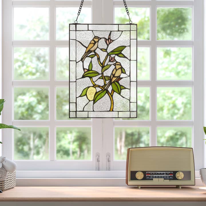 River of Goods - Wholesale Suncatcher - 14"H Birds in a Lemon Tree Stained Glass Window Panel
