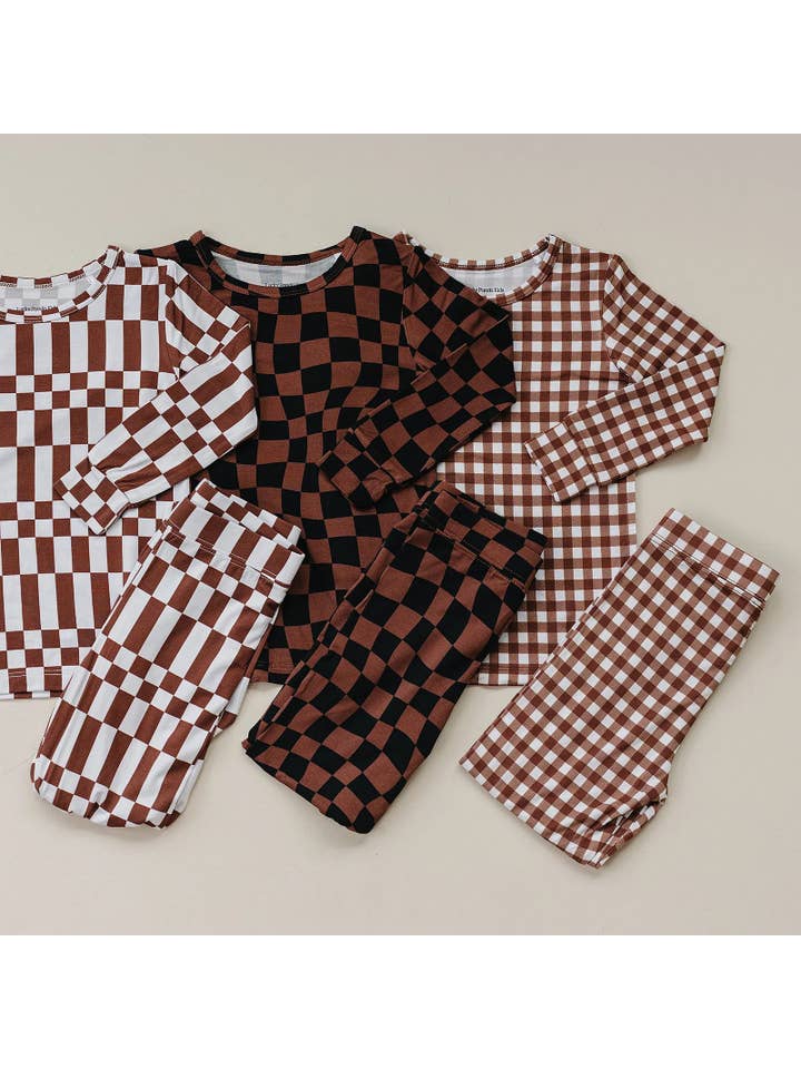 Lucky Panda Kids - Wholesale Lounge Set - Kids - Bamboo Two Piece Set | Chocolate Gingham3