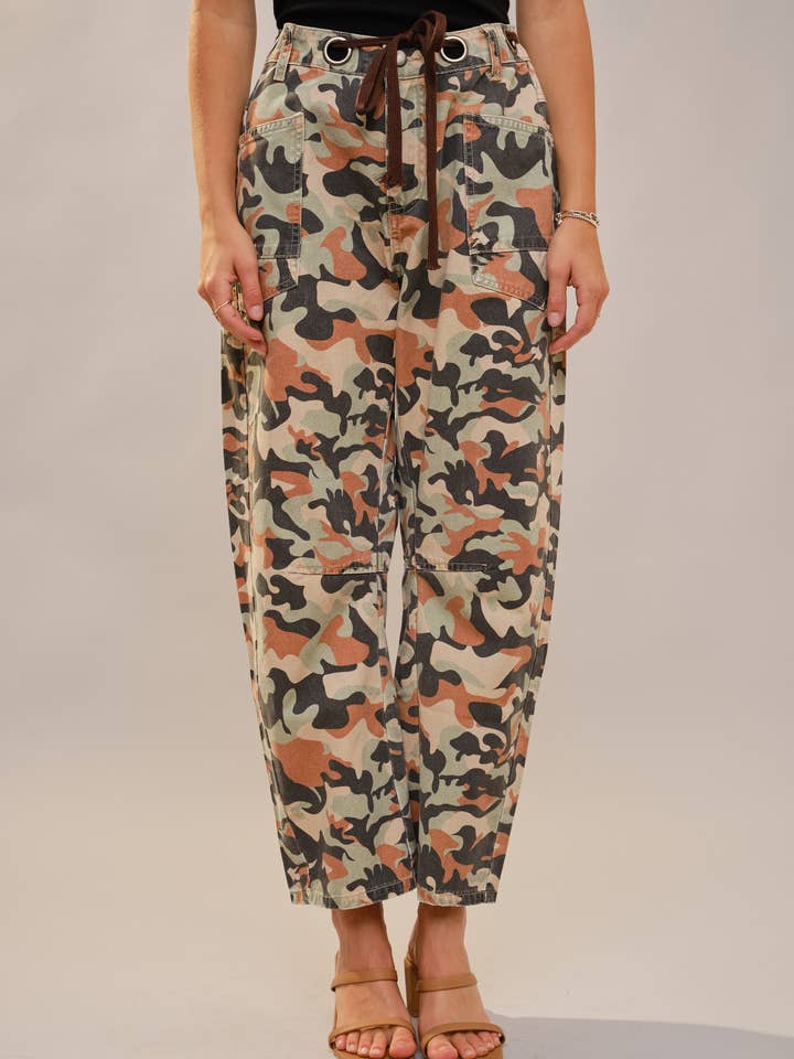 91612P - Camo Print Barrel Leg Pants With Grommets for wholesale by Blue B