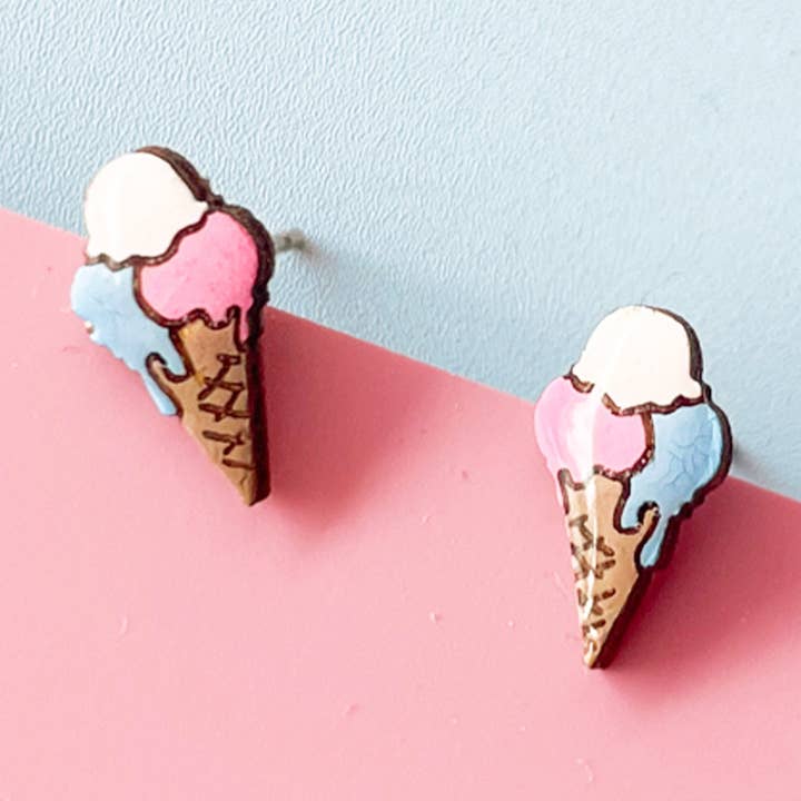 Brincos de Gelado - Jóias de Comida de Verão em Madeira por atacado de PinTonik