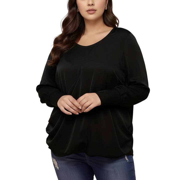 Robin K - Wholesale Tunic - Women's - Pleione Plus Size Women's Cross Front Crewneck Blouse Top2