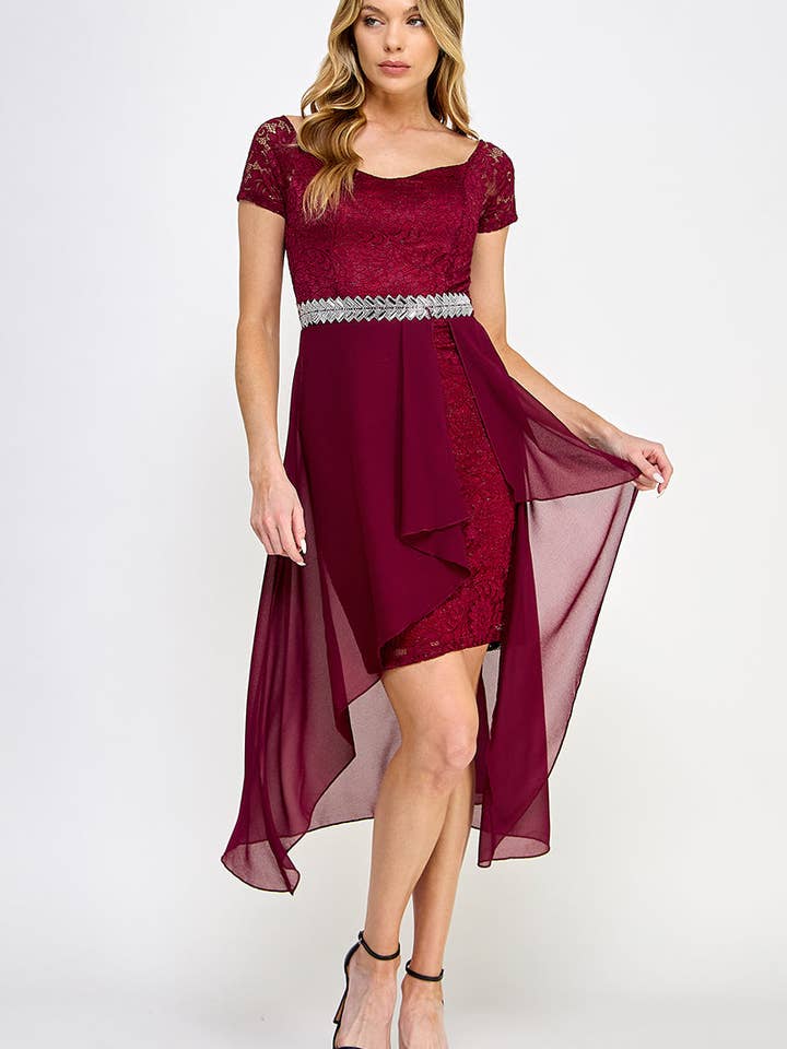 6611 (Blonde- og chiffonkjole med høj-lav snit og udsmykket talje) for engroshandel hos ARA USA