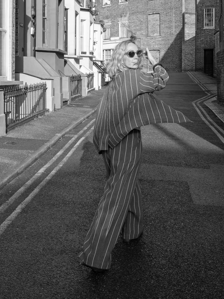 Kath Stripe Jacket | Navy for wholesale by CHALK