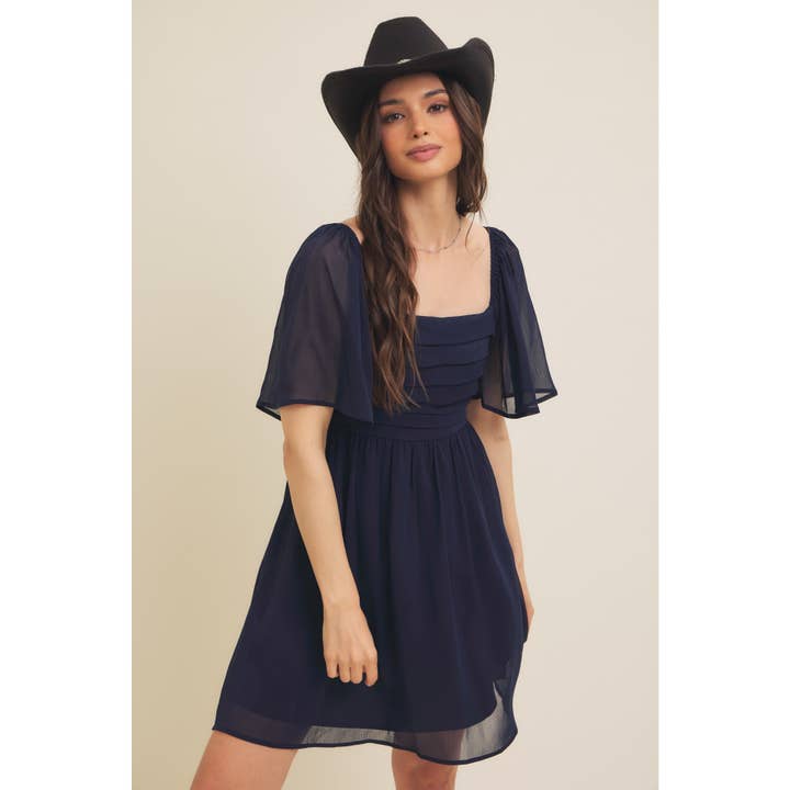 in february - Wholesale Dress - Women's - RUCHED BODICE FLUTTER SLEEVE YORYU CHIFFON DRESS