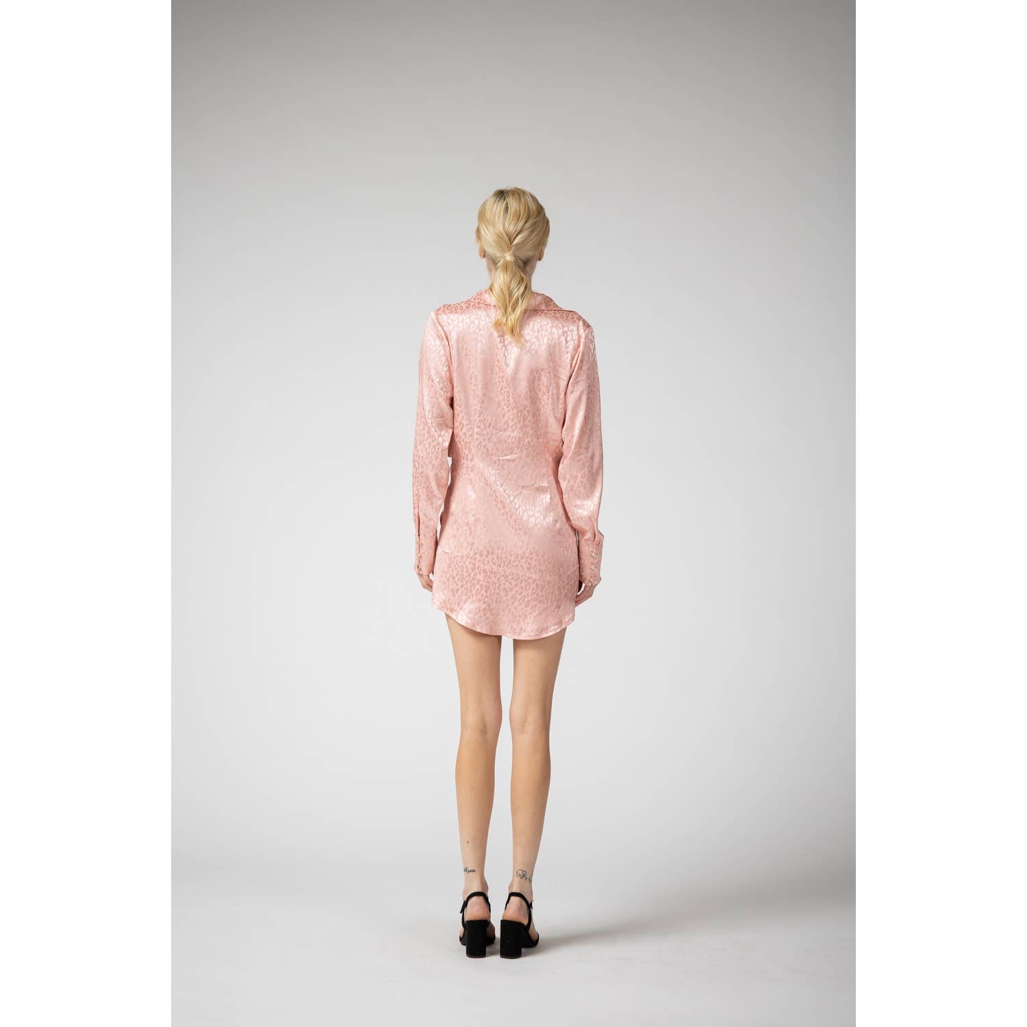 SALMON SATIN LONG SLEEVE TWISTED MINI DRESS    for wholesale on Faire2