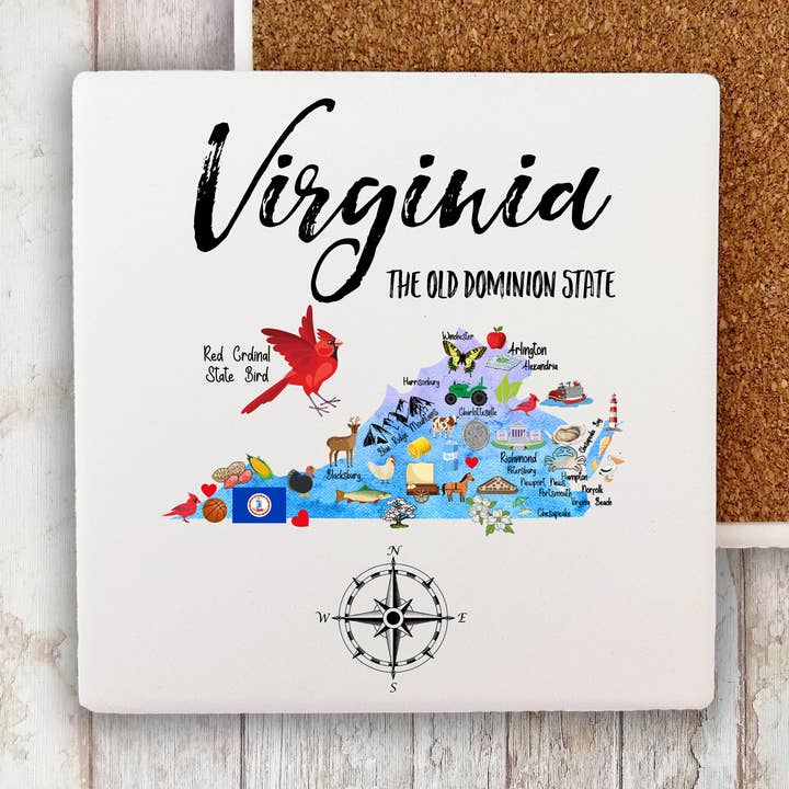 Virginia State Map Souvenir Stone Coaster for wholesale by Avery Lane Gifts