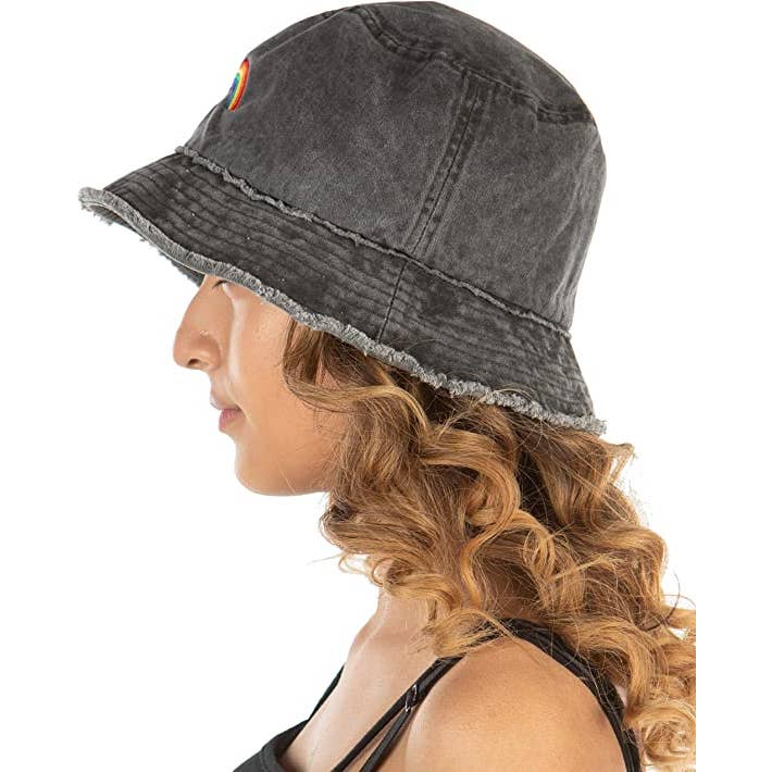 Funky Junque - Wholesale Bucket Hat - Women's - Embroidered Bucket Hat (Rainbow - Black)2