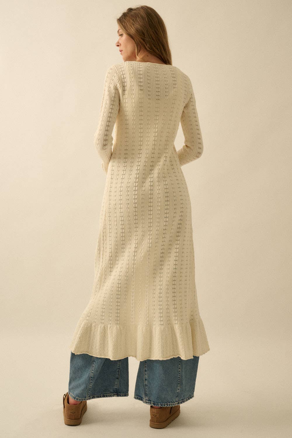 Promesa USA – Engroshandel Cardigan - Dame – Pointelle ribstrikket cardigan med trompetærmer17