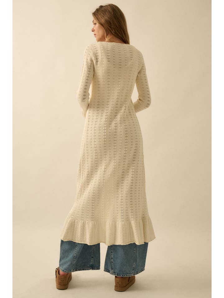 Promesa USA – Engroshandel Cardigan - Dame – Pointelle ribstrikket cardigan med trompetærmer17