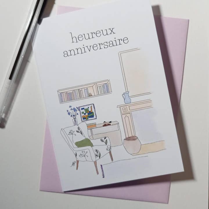 Elegant Relaxing in the Living Room Birthday Card for wholesale by Little Red Fox Designs