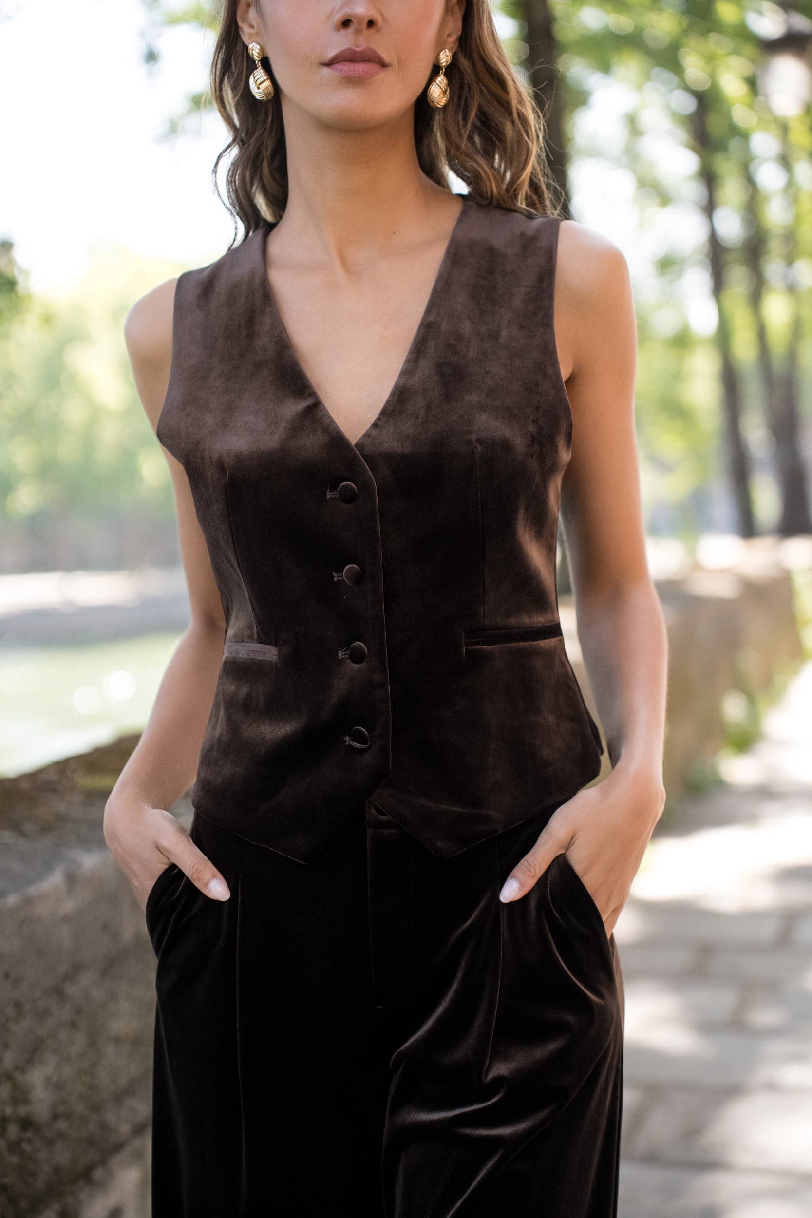 Attentif Paris - Wholesale Suit Vest - Women's - plain velvet sleeveless suit vest38