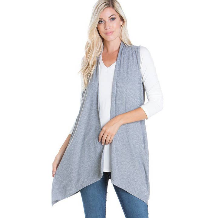 Azules Clothing – Cardigan - Mulher por atacado – Cardigan Duster sem mangas com nervuras e escovado macio3
