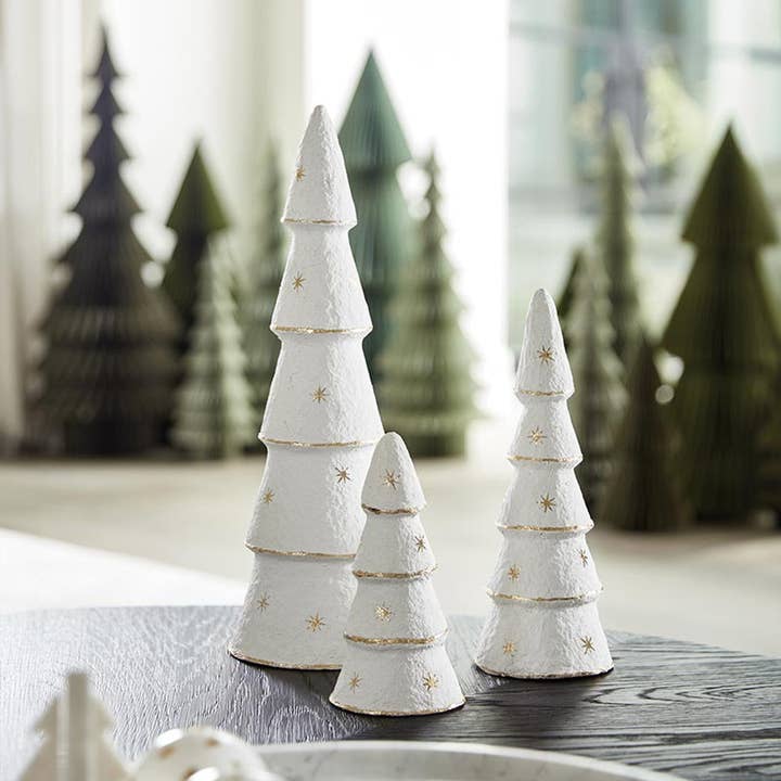 Santa Barbara Design Studio by Creative Brands - Wholesale Christmas Decoration - Paper-Mache Tree - White Gold Stars - Set of 33
