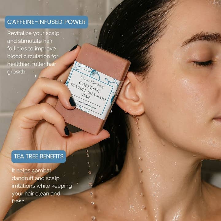 Nature Skin Shop LLC - Vente Disques de shampoing/shampoings solides - Shampoing Solide à la Caféine & Arbre à Thé - Pour la Santé du Cuir Chevelu & le Volume4