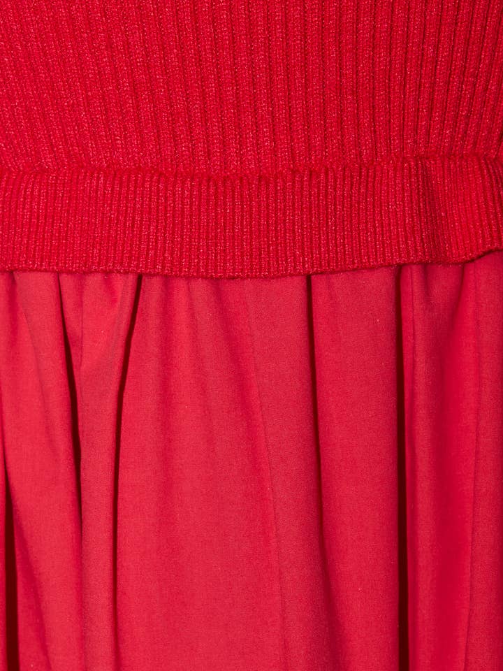 Sunday Edition by LE LIS - Wholesale Dress - Women's - MOCK NECK SHORT SLEEVE KNIT & WOVEN MIX TIERED MIDI DRESS4