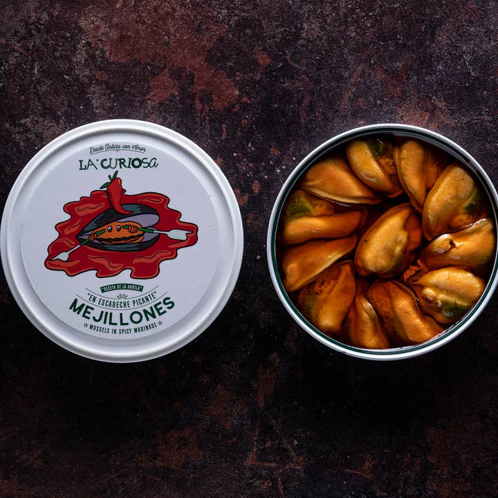 La Curiosa - Wholesale Tinned Fish - Spicy pickled mussels | Lithographed can3