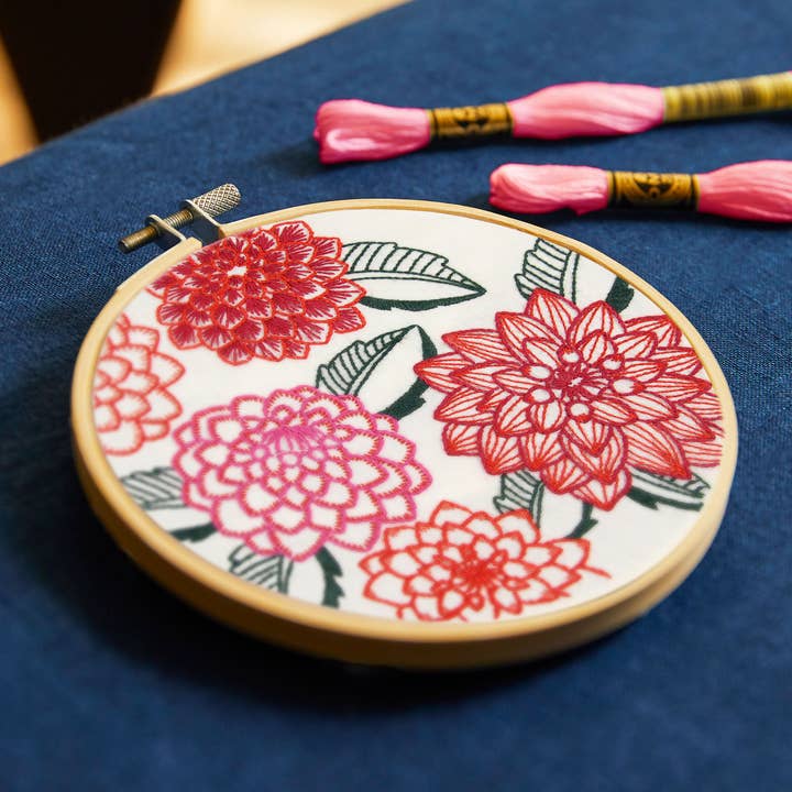 DMC - Wholesale Embroidery/Cross Stitch Supplies - DMC Designer Embroidery Kit - Dahlias, TB198S