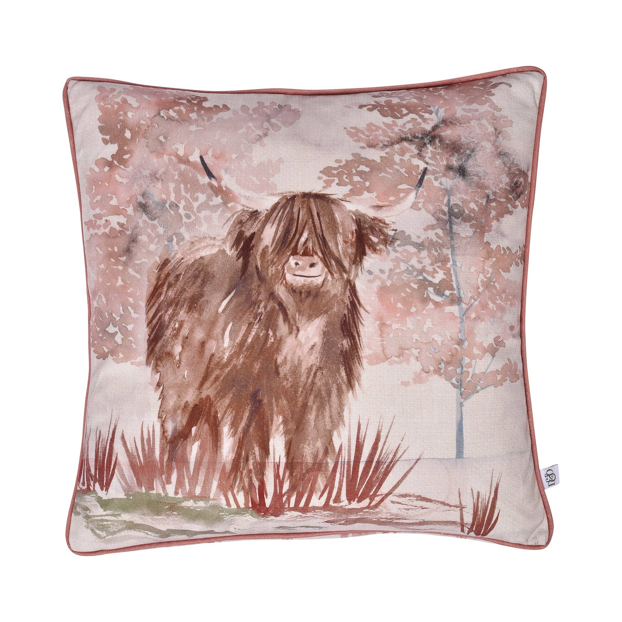 UW Home - Wholesale Throw/Decorative Pillow - Hanson Highland Cow Cushion Cover by D & D in Terracotta