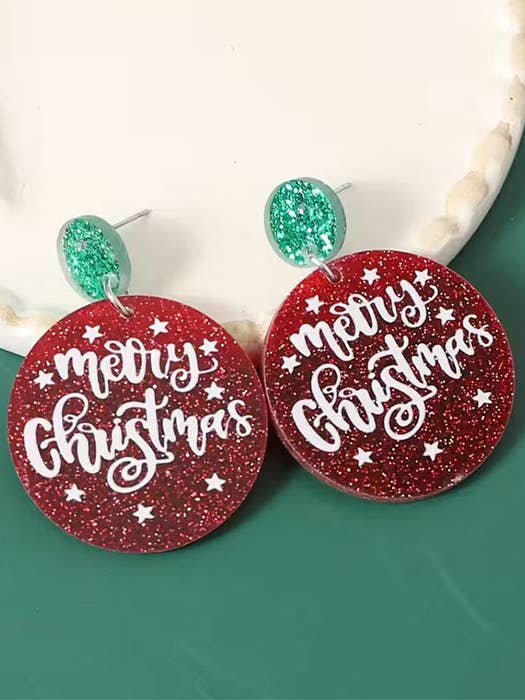 ( P252 ) CHRISTMAS THEME ACRYLIC EARRING - MERRY CHRISTMAS for wholesale by Jewelry Max