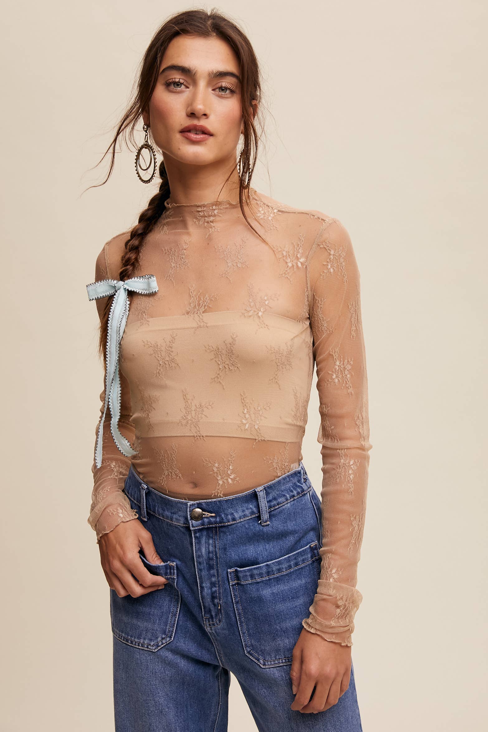 Listicle - Wholesale Blouse - Women's - Sheer Lace Long-Sleeve Top96