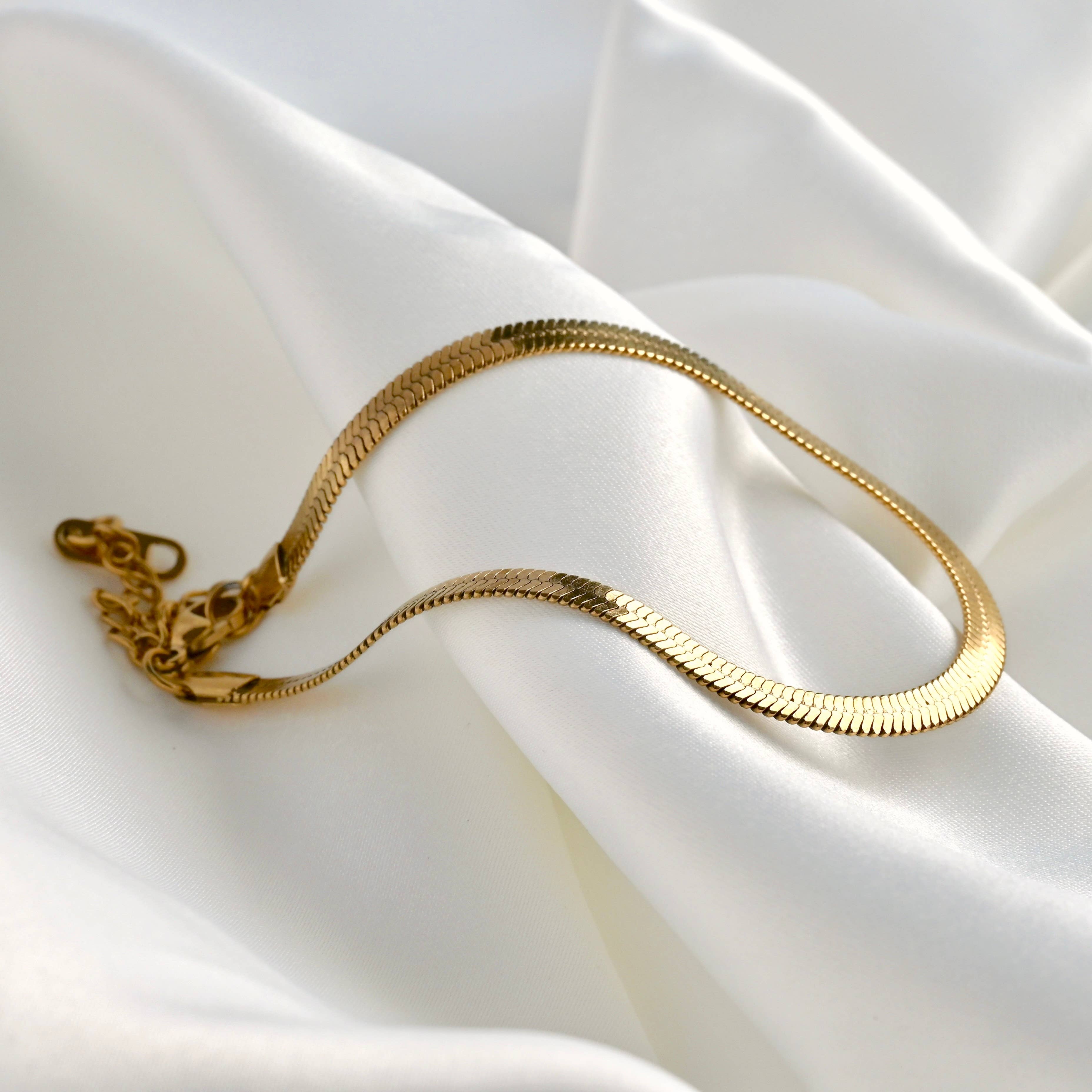 Blueyejewelry - Wholesale Anklet - Gold Herringbone Anklet - Stainless Steel Snake Chain Anklet