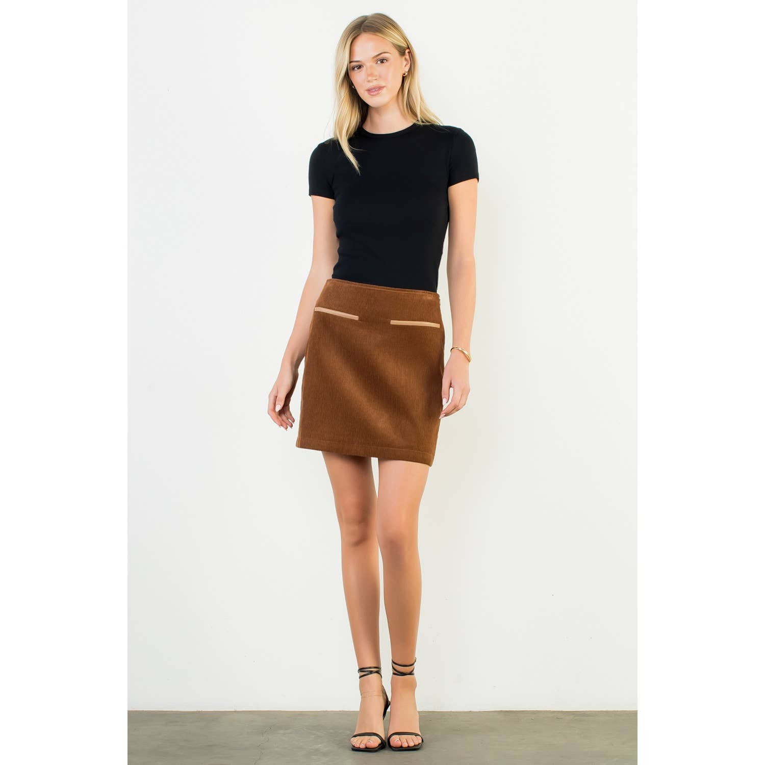 BROWN High Waist Corduroy Mini Skirt for wholesale on Faire6