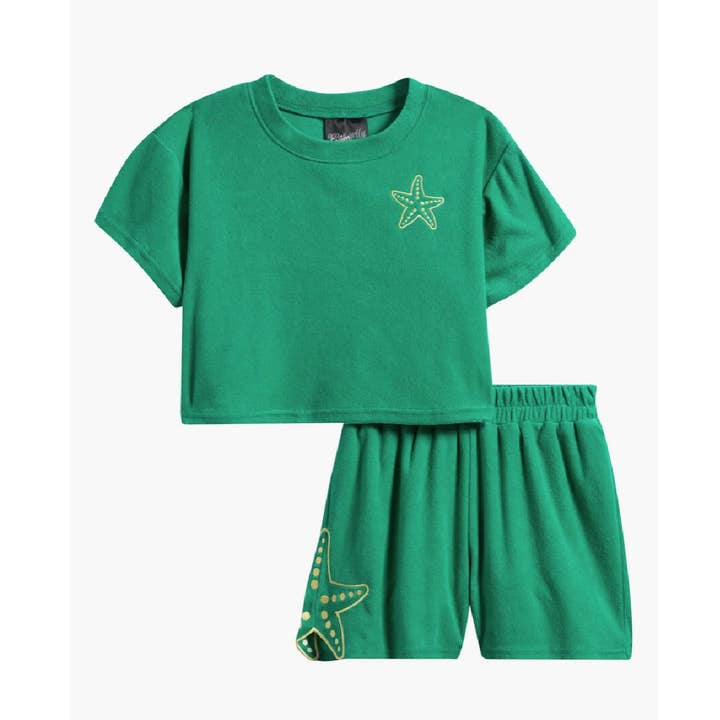 Tween Embroidered Cotton Blend Terry Cover-Up Top & Shorts Set for wholesale by Ava & Yelly