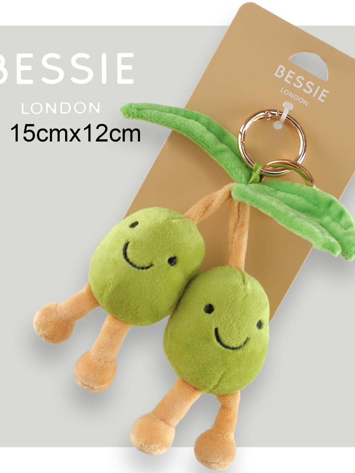 PLUSH GREEN PEAS IN A VINE BAG CHARM for wholesale by Bessie London