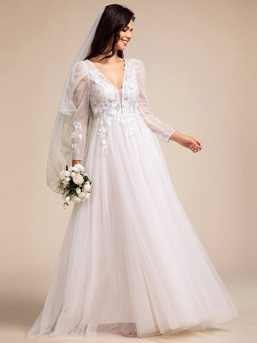 Ivory Exquisite Backless Long Sleeves Tulle Wedding Dresses for wholesale on Faire3