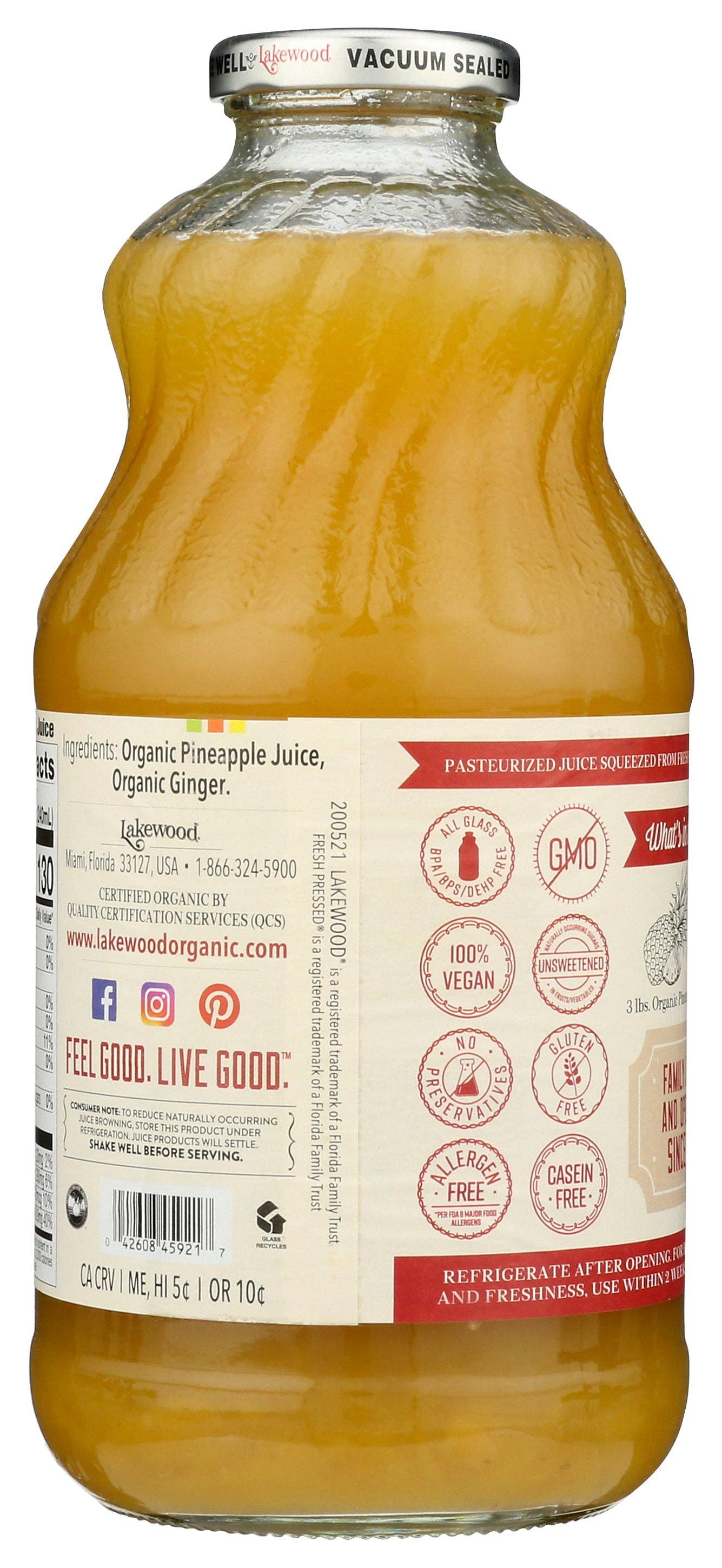 Everyday Supply Co - Wholesale Wellness Juice/Tonic - LAKEWOOD JUICE PNAPPL GNGR ORG - Case of 61
